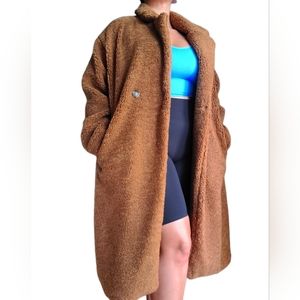 Old Navy Long Double-breasted Sherpa Coat Women's, XL, Brown